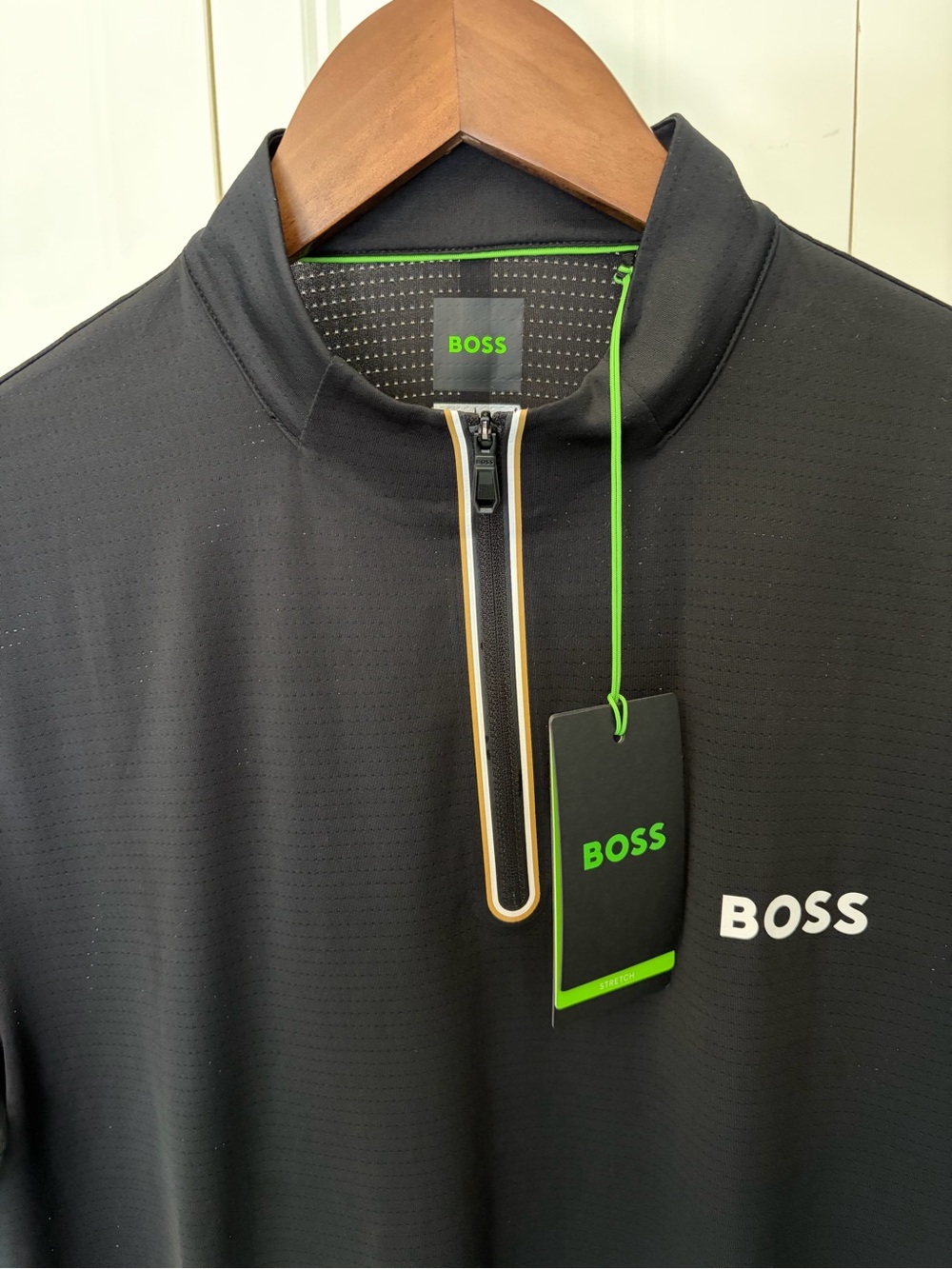 BOSS Black Quarter-Zip Pullover with Green Accents